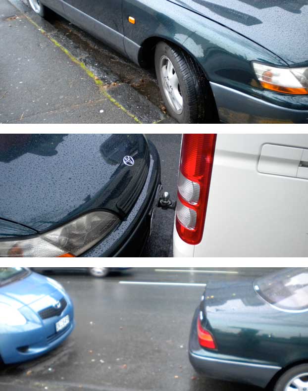 Here is a candidate who parks the car very close to the kerb. Not a big deal. But not wise. He then hits the car in front. Perhaps he was in a tight spot. Not so. The third photo shows the distance at the rear. A sign of sloppy thinking. by all means, people can do what they like, but when they are custodians of your brand, you have to wonder how sloppy they might be with your assets.