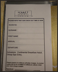Hyatt Regency Coolum room key- Jonar Nader