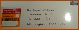 Jonar Nader letter to Channel Nine legal